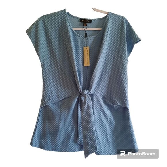 Melissa Paige Petite Short Sleeve Top Tie Front - Picture 1 of 5